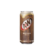 A&W Root Beer can with wooden design on a white background