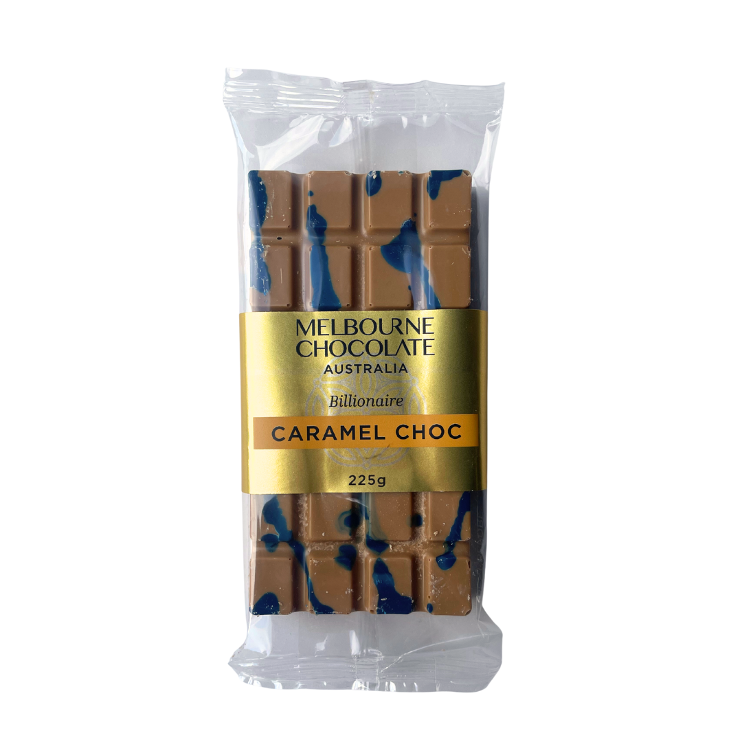 Melbourne Chocolate Caramel Choc bar packaging on a white background