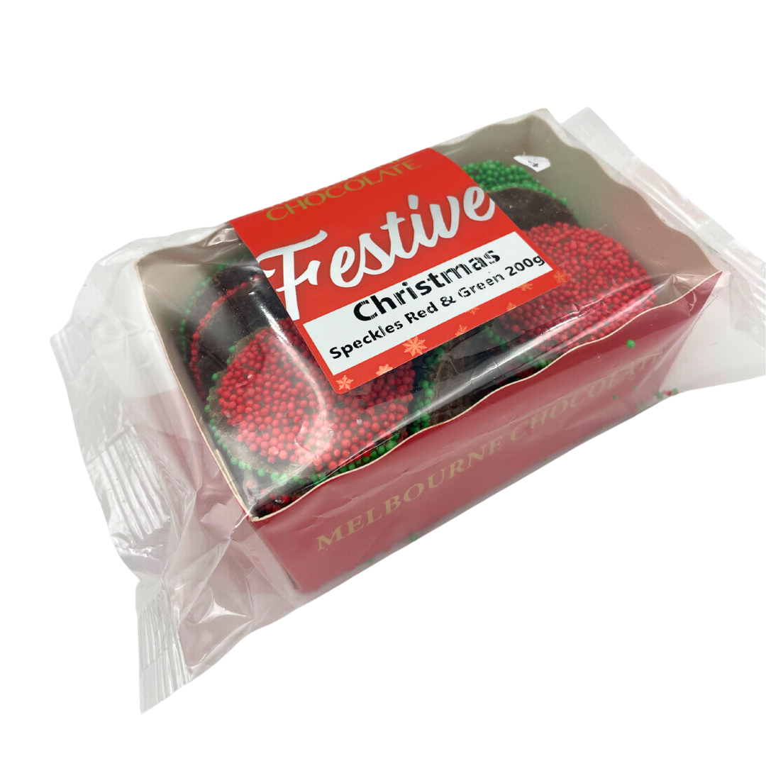 Melbourne Chocolate red & Green Christmas Speckles - 200g