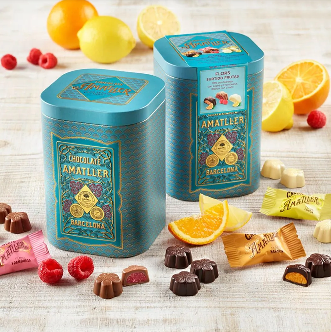 Chocolate Amatller Pralines Fruity Assortment / 108g Metal Tin