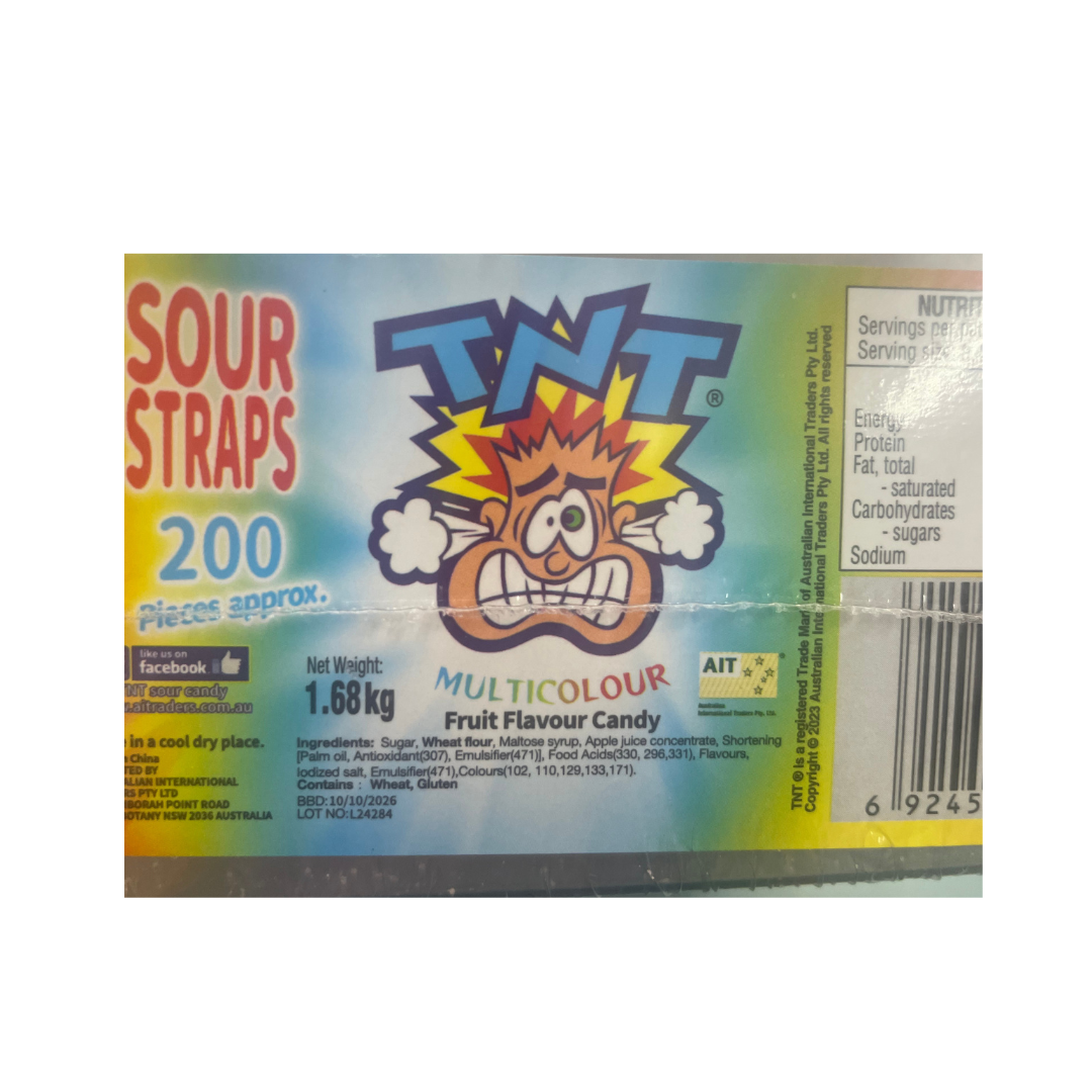 TNT Sour Straps Multicolour Large Tub 1.68kg / 200 straps