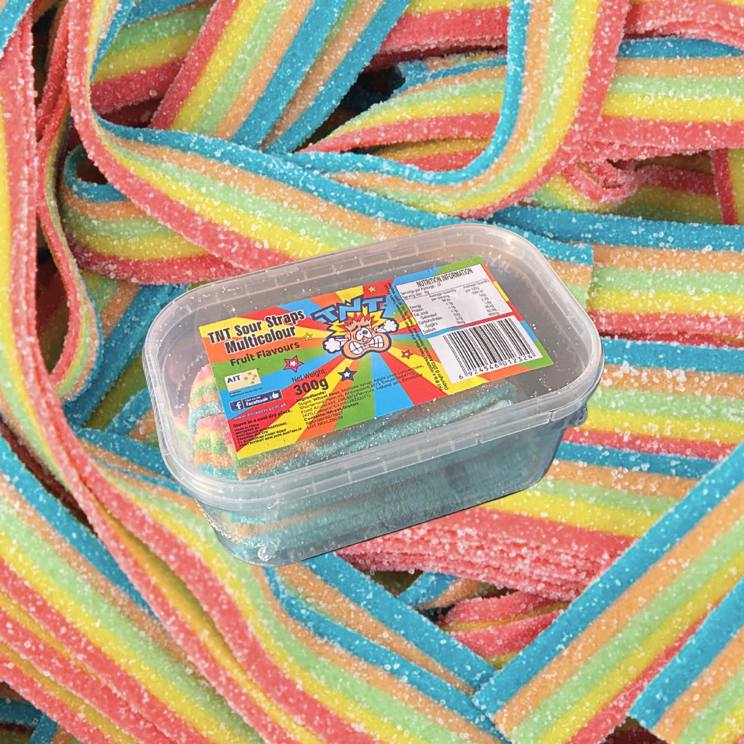 TNT Sour Straps Multicolour Tub 300g