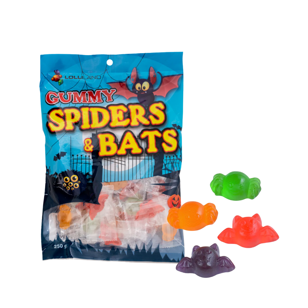 Halloween Spiders & Bats Gummy Lollies- 250g