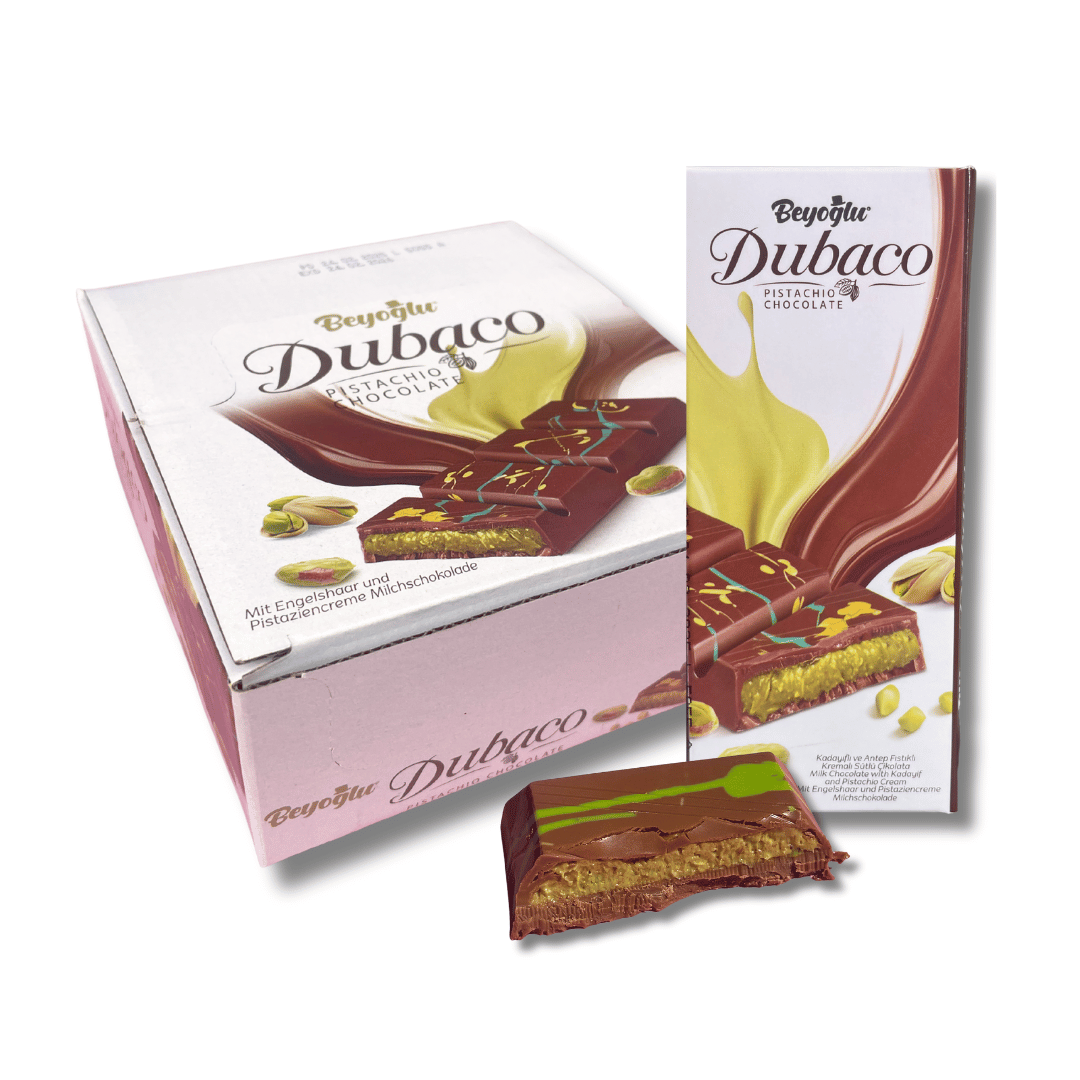 Dubaco Dubai Chocolate - Milk Chocolate Pistachio Carton 6 x 95g Blocks