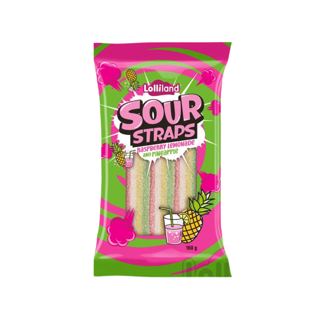 Lolliland Sour Straps Raspberry, Lemonade and pineapple 160g