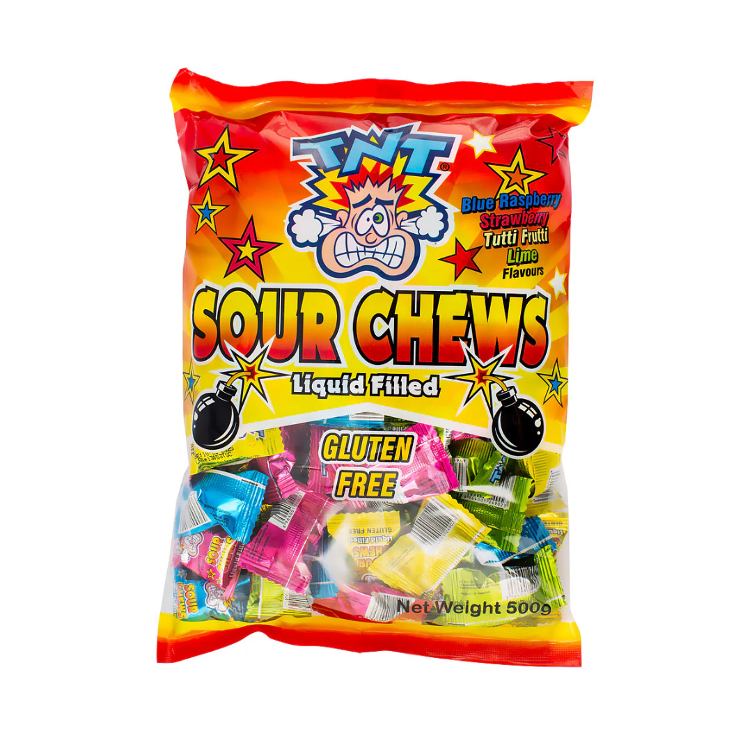 TNT Sour Chews - 12 x 500g (1200 pieces)