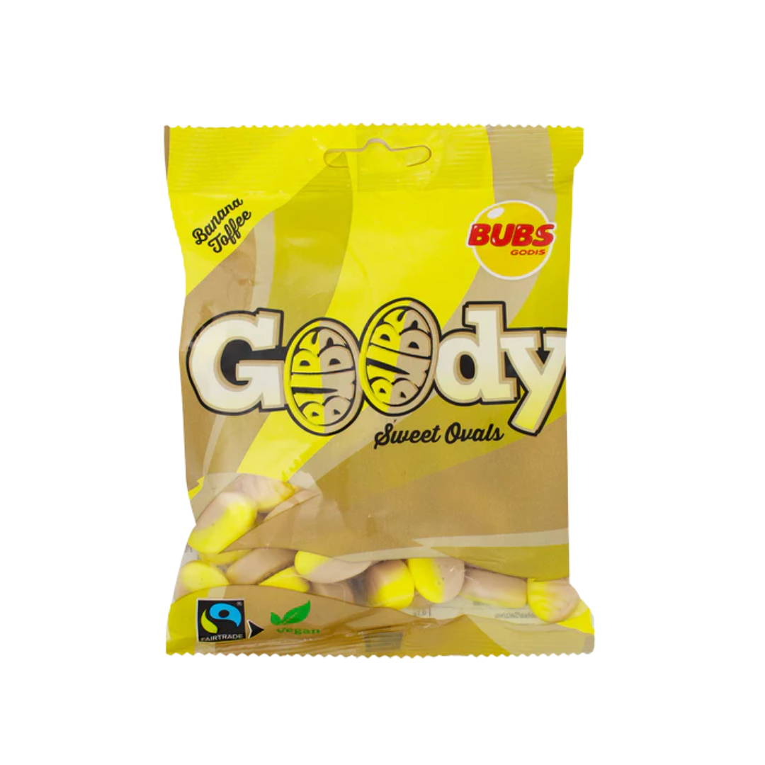Packaged snack with 'Bubs' and 'Goody' branding on a white background