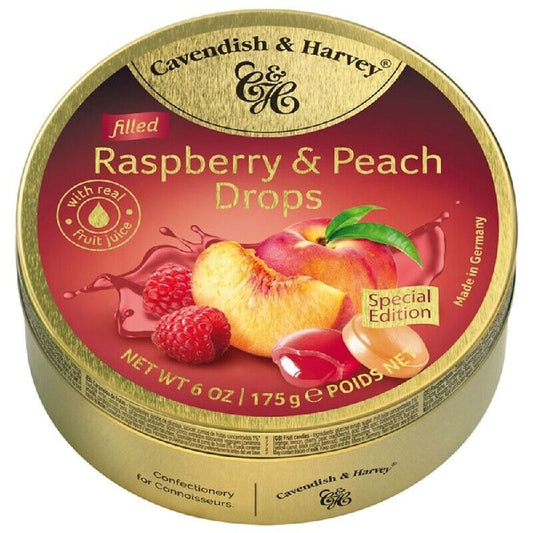 Cavendish & Harvey Travel Tin - Raspberry & Peach Drops 175g