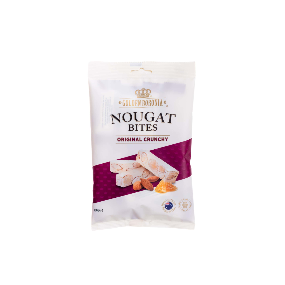 Packaging of Golden Doriania Nougat Bites on a white background