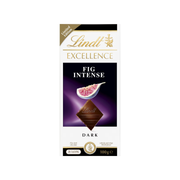 Lindt Excellence Fig Intense dark chocolate packaging on a white background