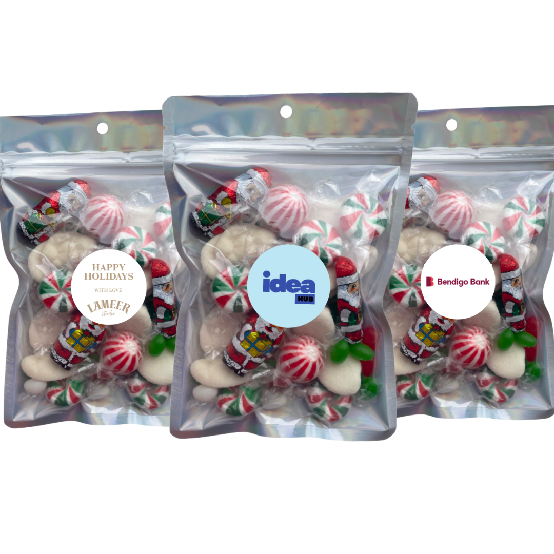 Personalised Christmas Lolly and Chocolate Bag 200g (minimum 24)