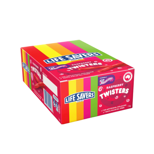 Box of Life Savers Raspberry Twisters candy on a white background