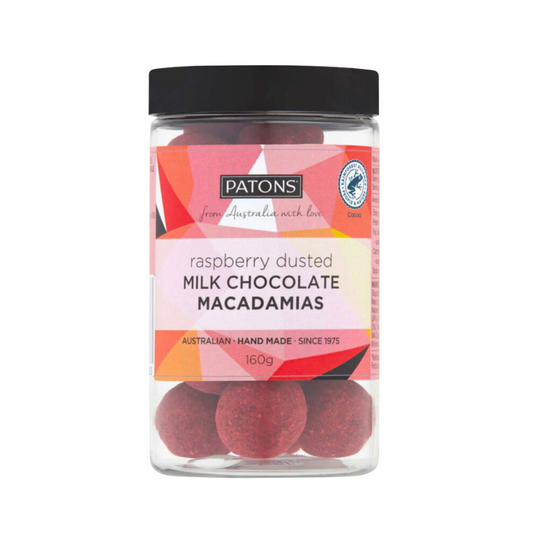 Patons Milk Chocolate Macadamias / Raspberry Dusted