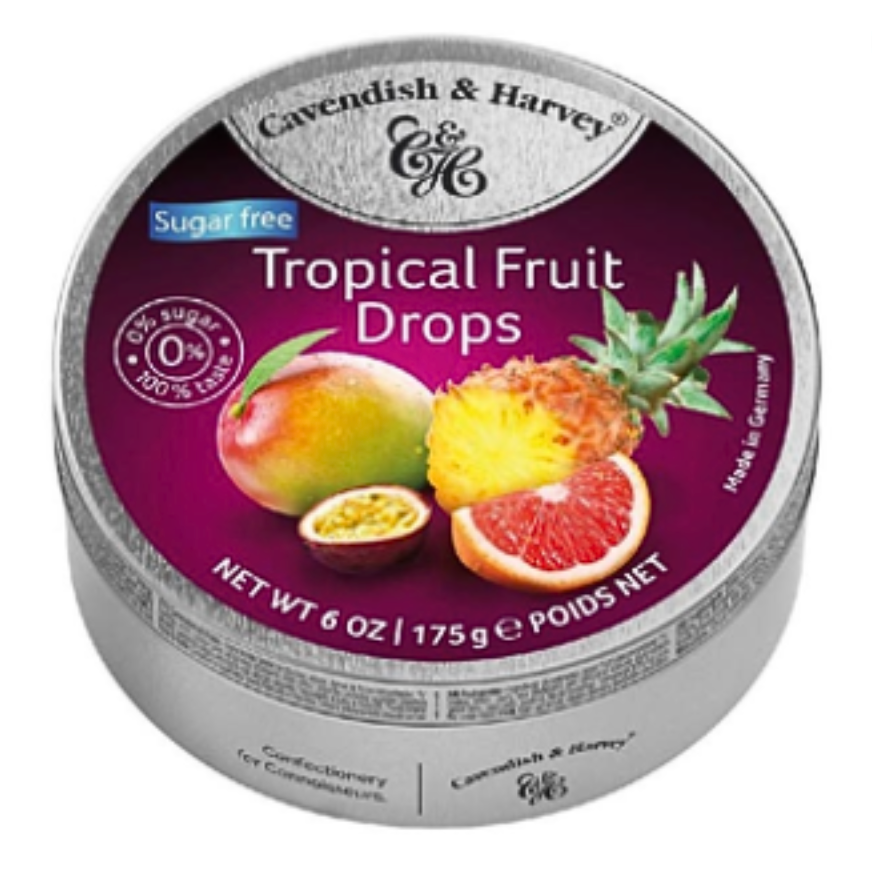Cavendish & Harvey Travel Tin - Sugar Free Tropical Fruit Drops 175g