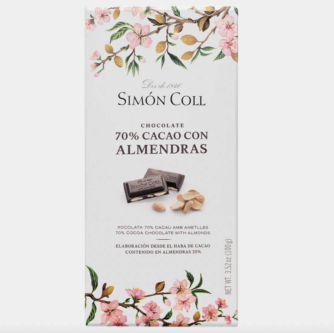 Simón Coll Dark Chocolate with Almonds Block 100g