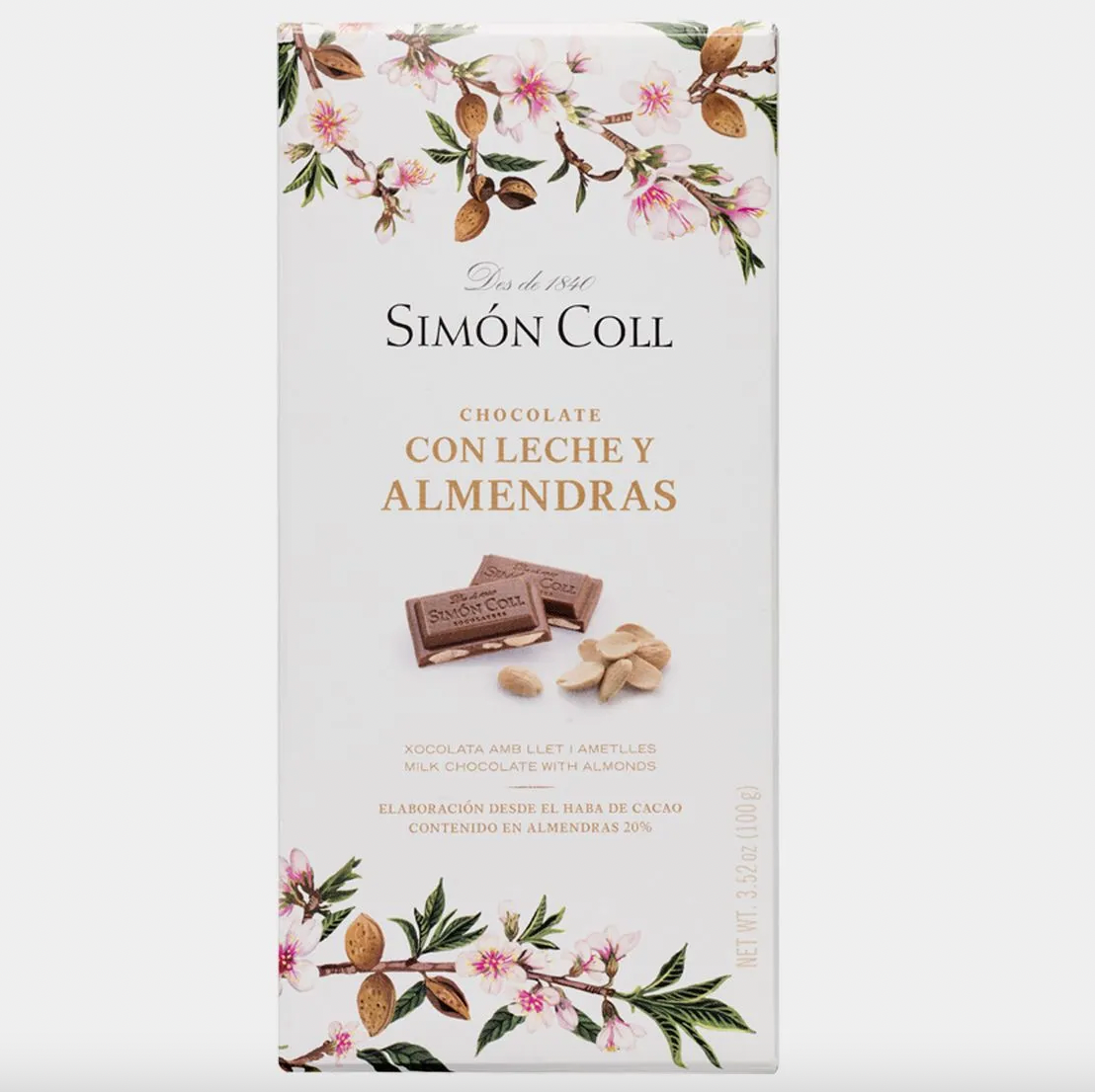 Simón Coll Milk Chocolate with Almonds Block 100g
