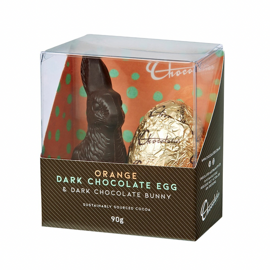 Orange Dark Chocolate Egg with Dark Chocolate Bunny 90g