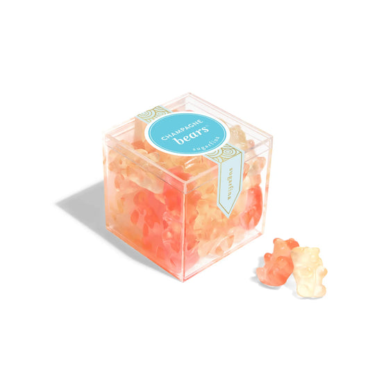 Box of gummy bears with a label on a white background