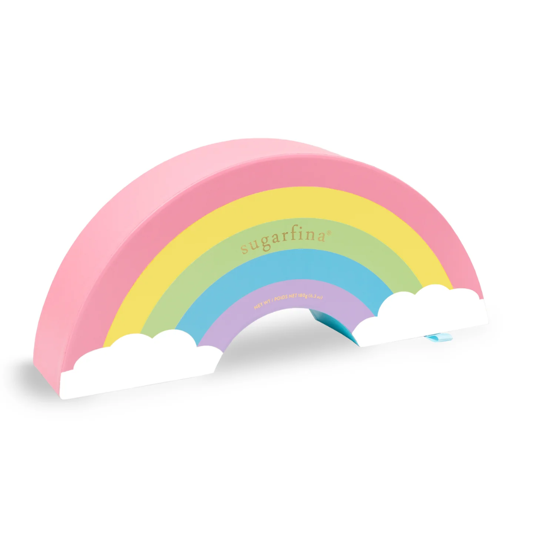 Pastel rainbow-shaped object with 'sugarfina' branding on a white background