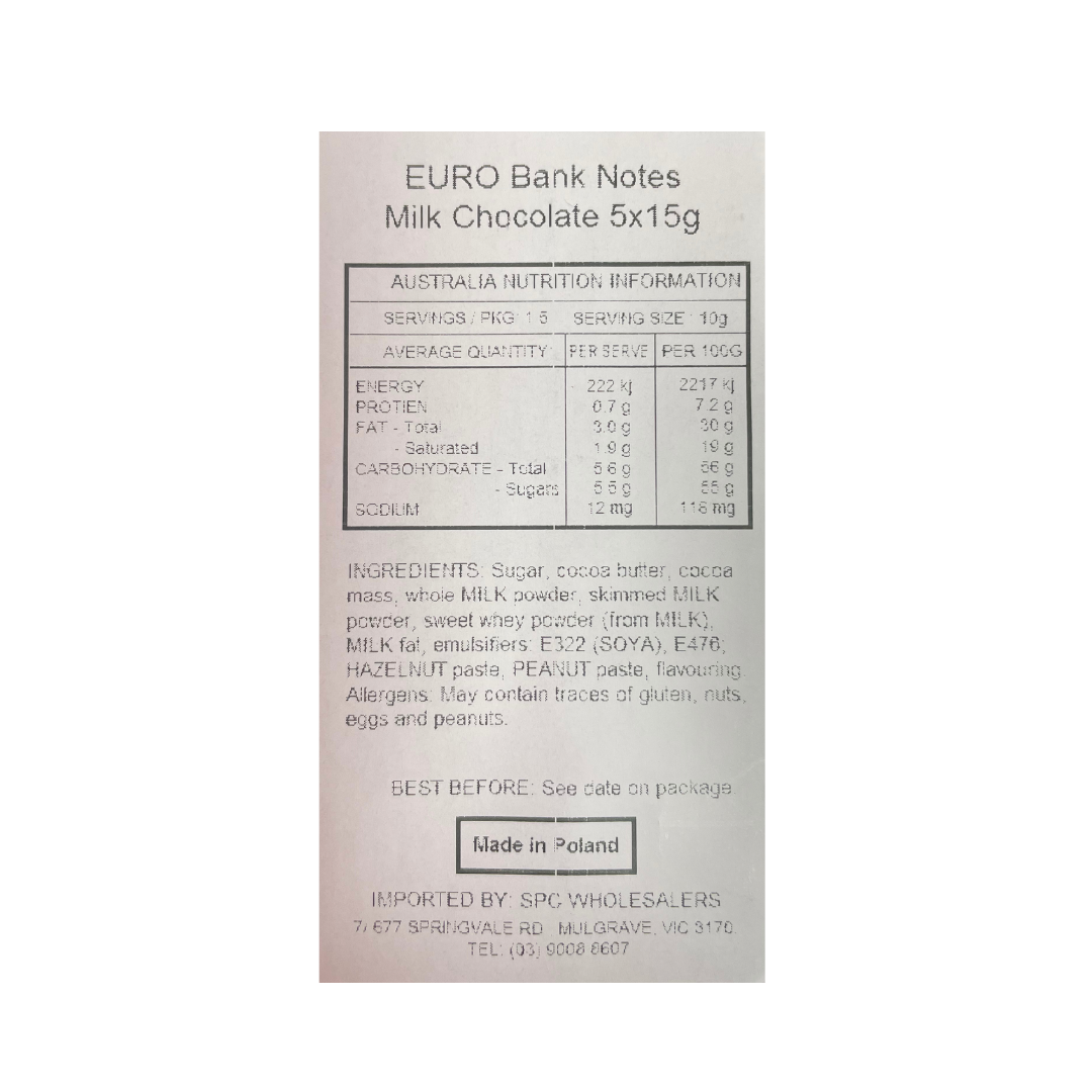 EURO Bank Notes Milk Chocolate - 5 x 15g