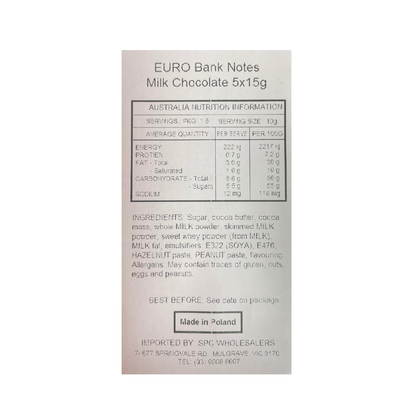 EURO Bank Notes Milk Chocolate - 5 x 15g