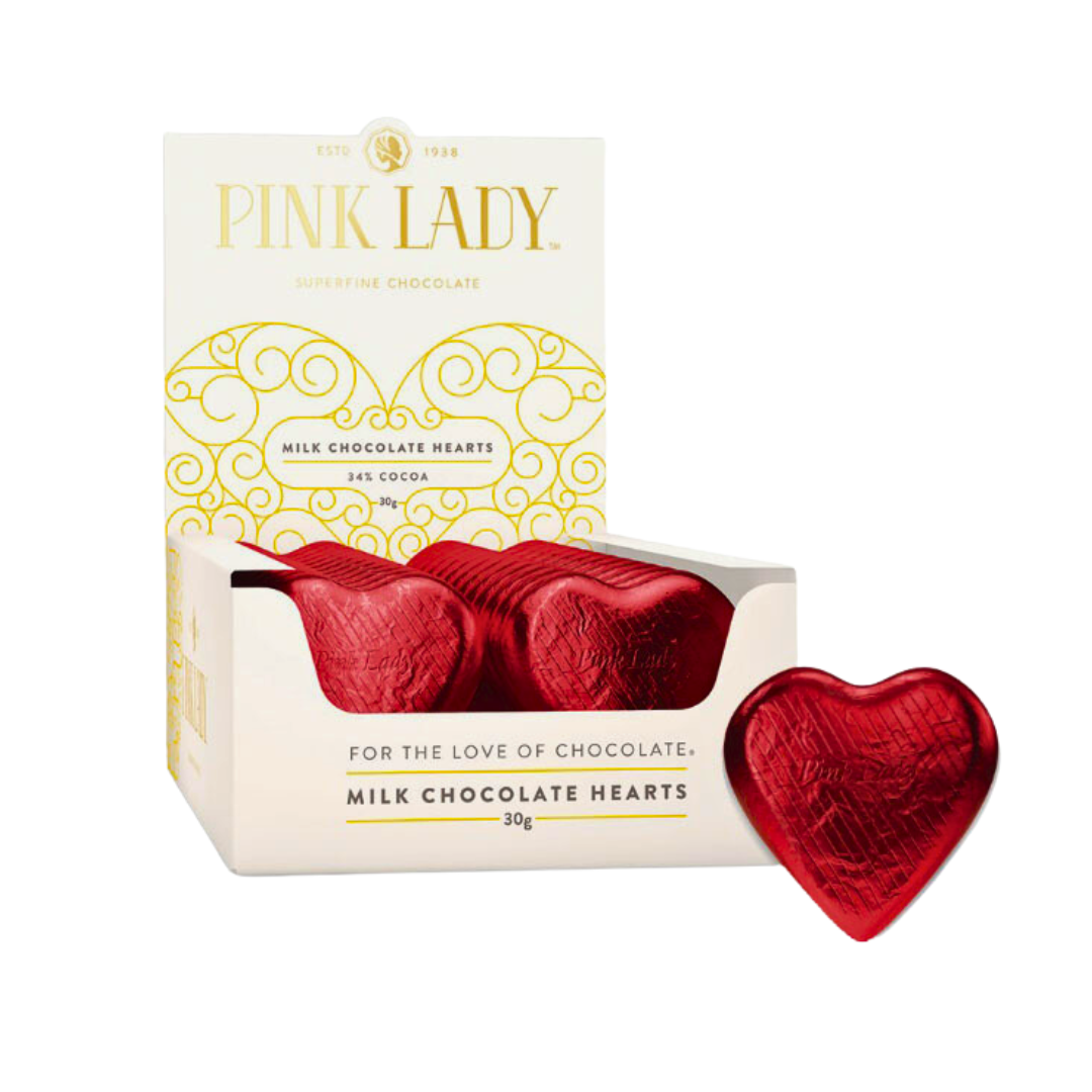 Milk Chocolate Hearts in Red Foil - Pink Lady 30g