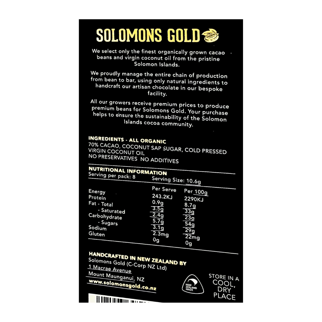 Solomons Vegan 70% Velvet Nib Chocolate - 85g