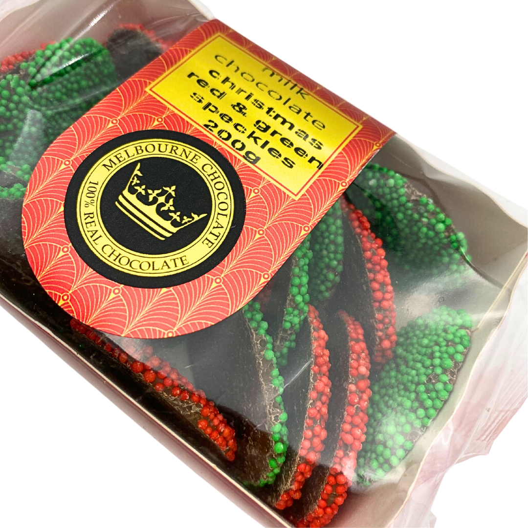 Melbourne Chocolate Christmas Speckles 200g / Red & Green