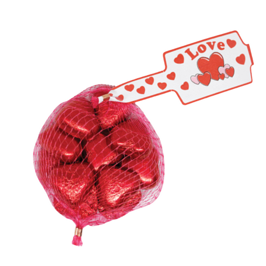 Milk Chocolate Love Hearts Red - 77g mesh bag