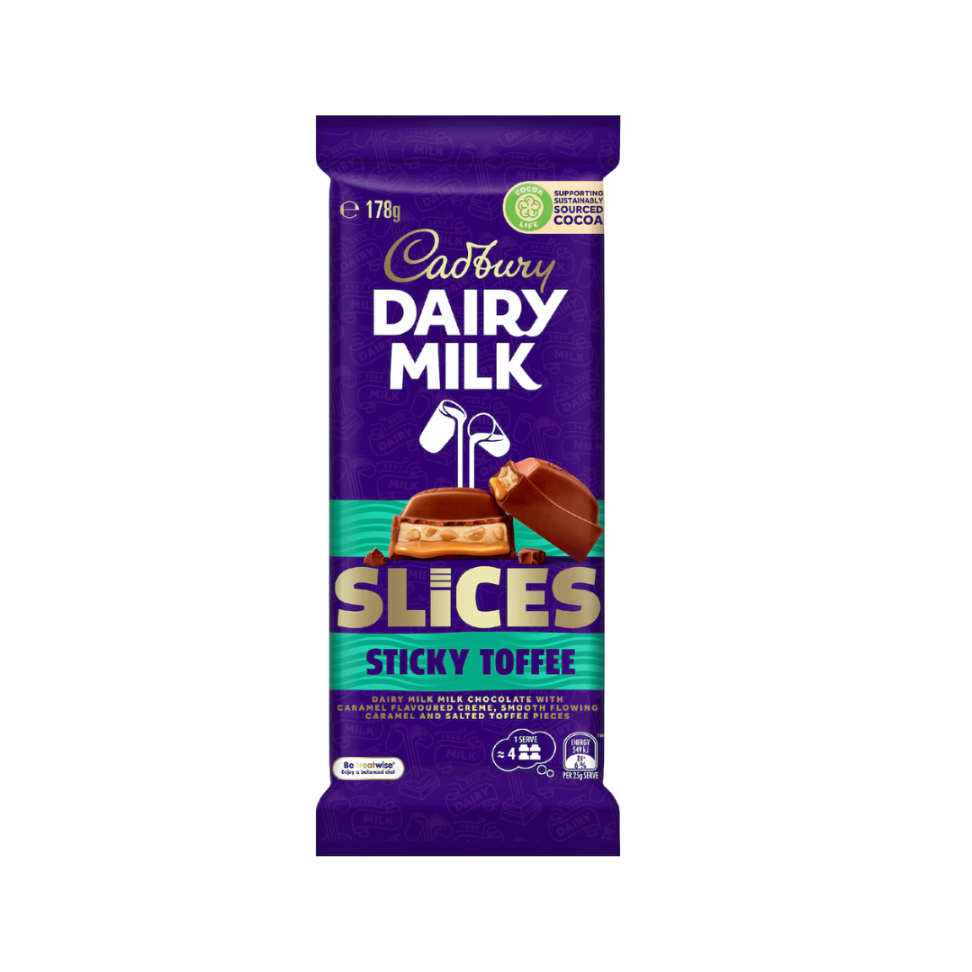Cadbury Dairy Milk Slices Sticky Toffee Chocolate Block 178g (best before 3/3/26)