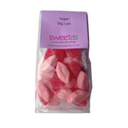 Pack of pink vegan 'Big Lips' sweets with 'sweetas' branding on a white background