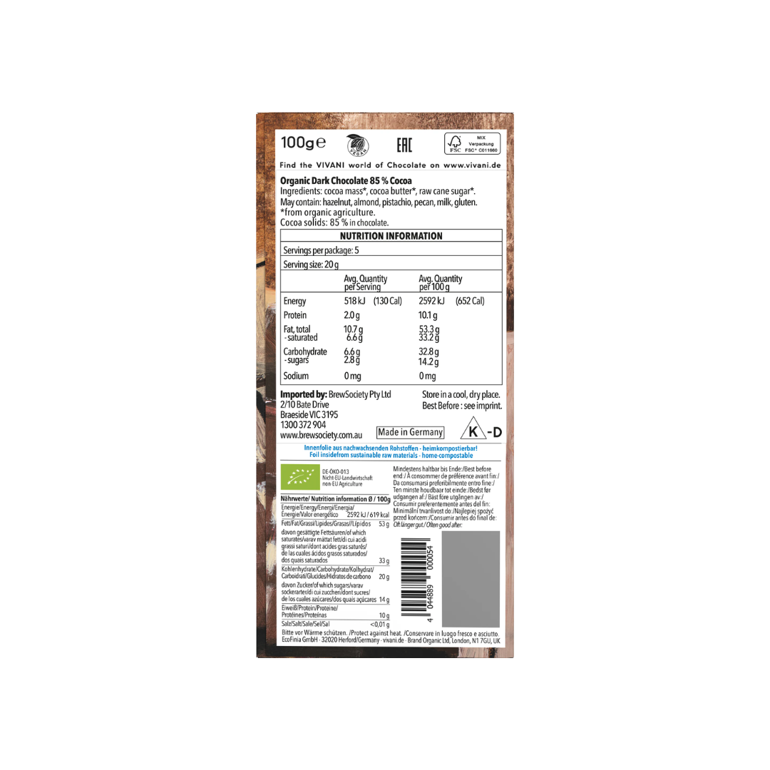 Vivani Organic Dark 85% Chocolate (Vegan) 100g