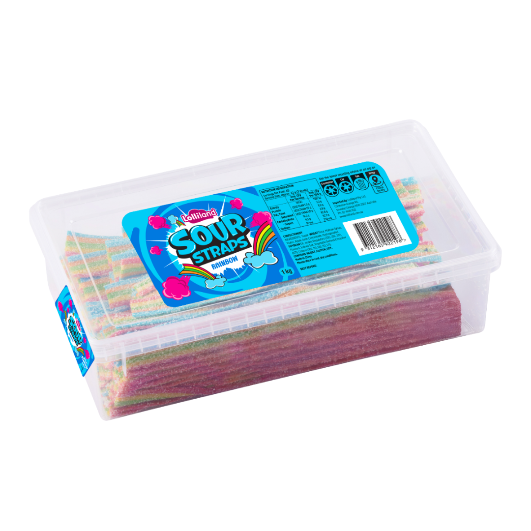 Lolliland Rainbow Sour Straps 1kg Tub