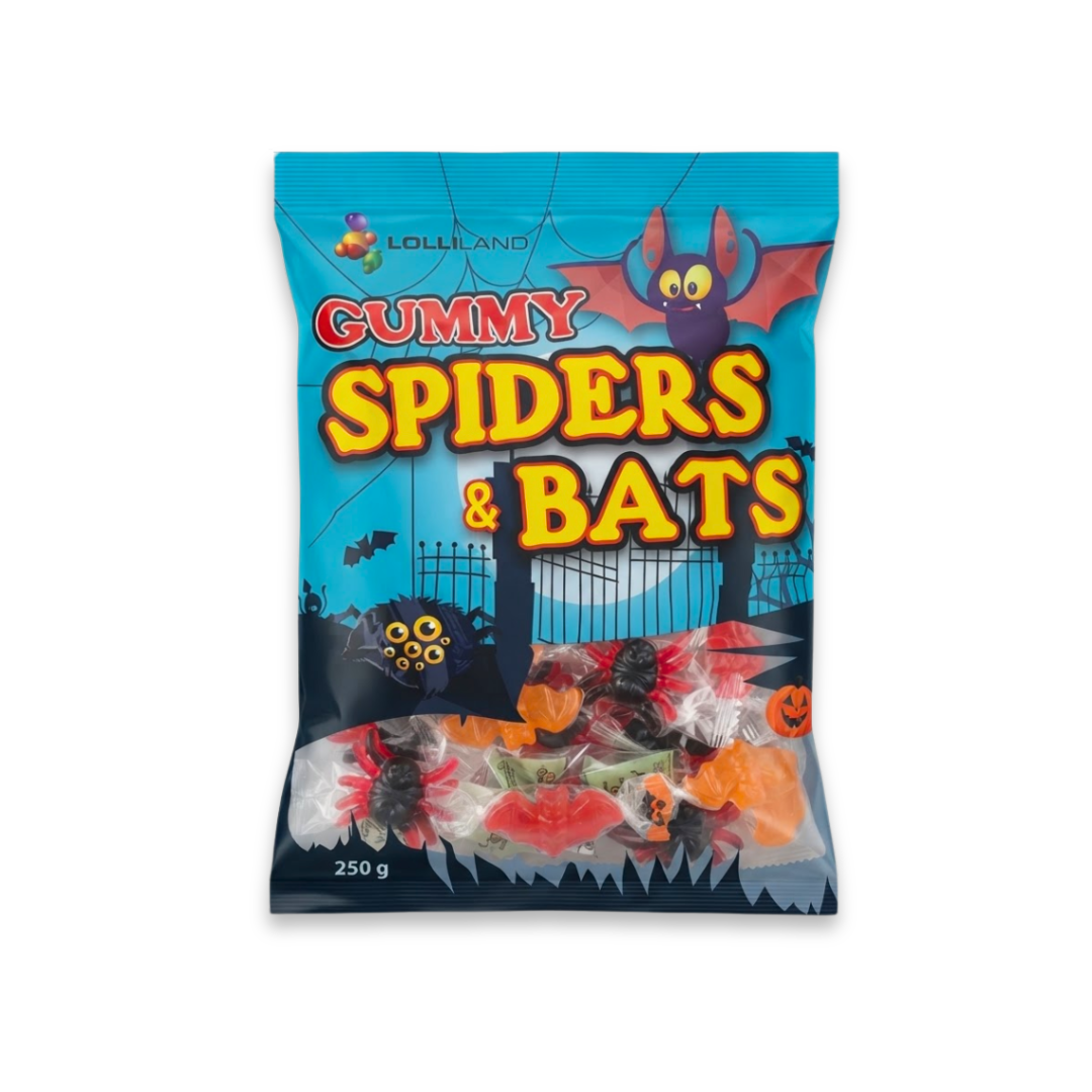 Halloween Spiders & Bats Gummy Lollies 250g