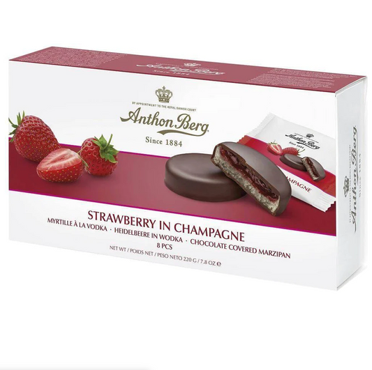 Anthon Berg Strawberries and Sparkling Wine Marzipan Lifli Liqueurs (short dated)