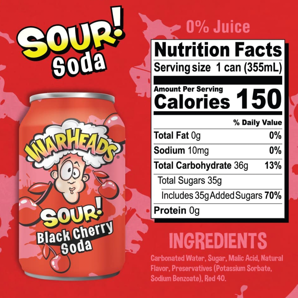 Warheads Sour Black Cherry Soda - 355ml